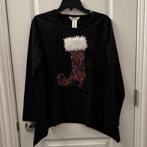 Black Holiday Top with Festive Boot Design